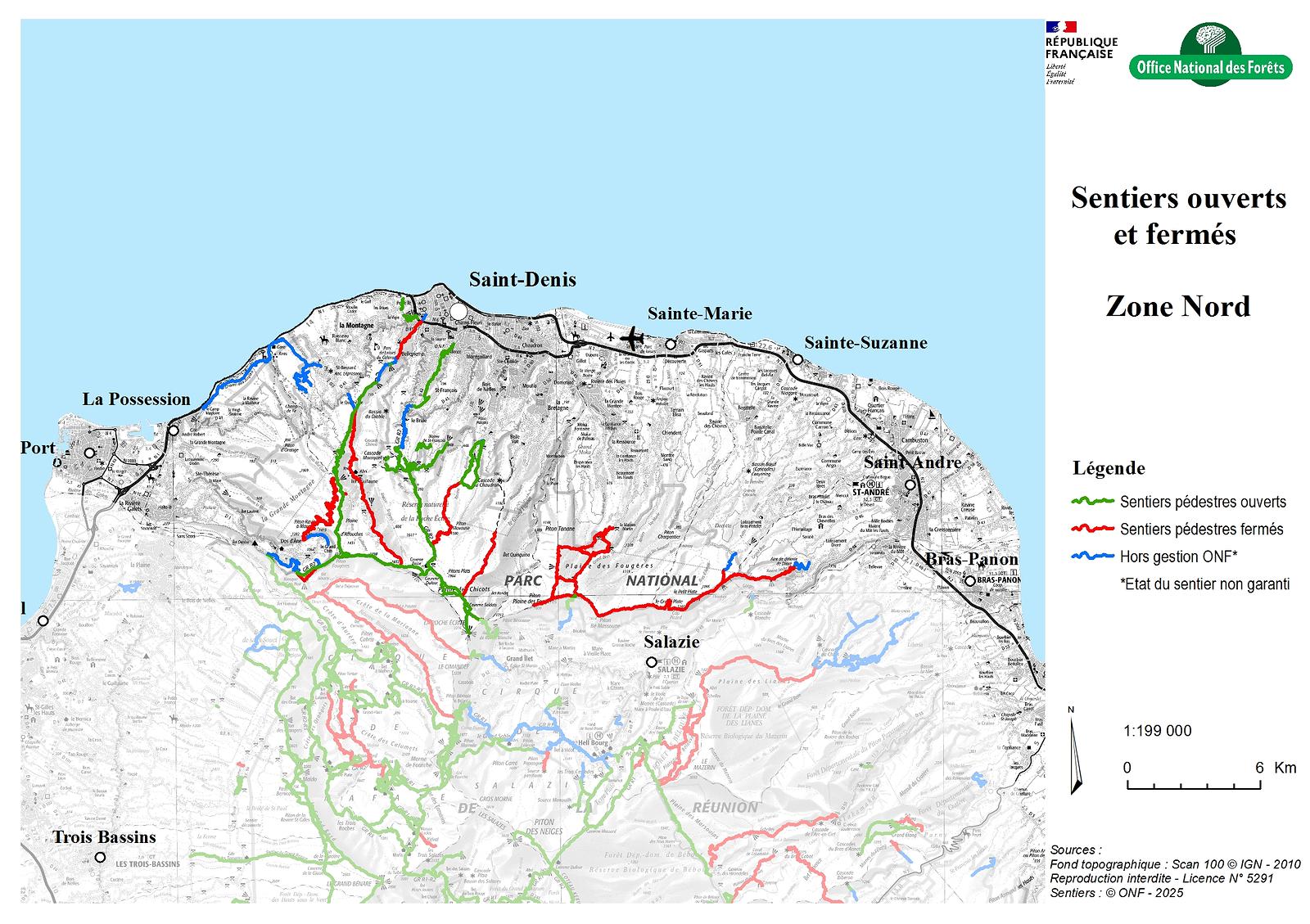 sentiers randonnée ouverts fermés la réunion
