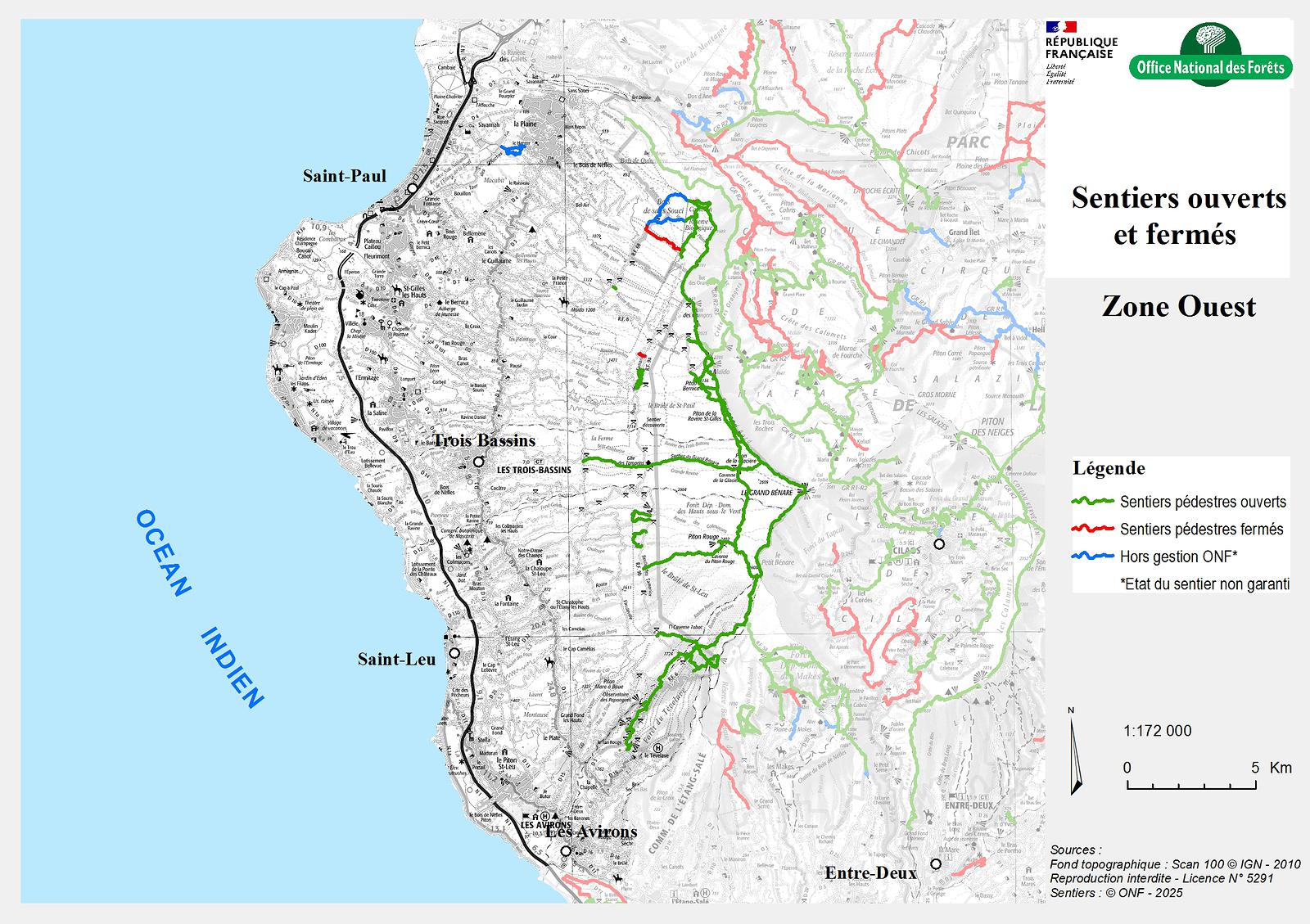 sentiers randonnée ouverts fermés la réunion