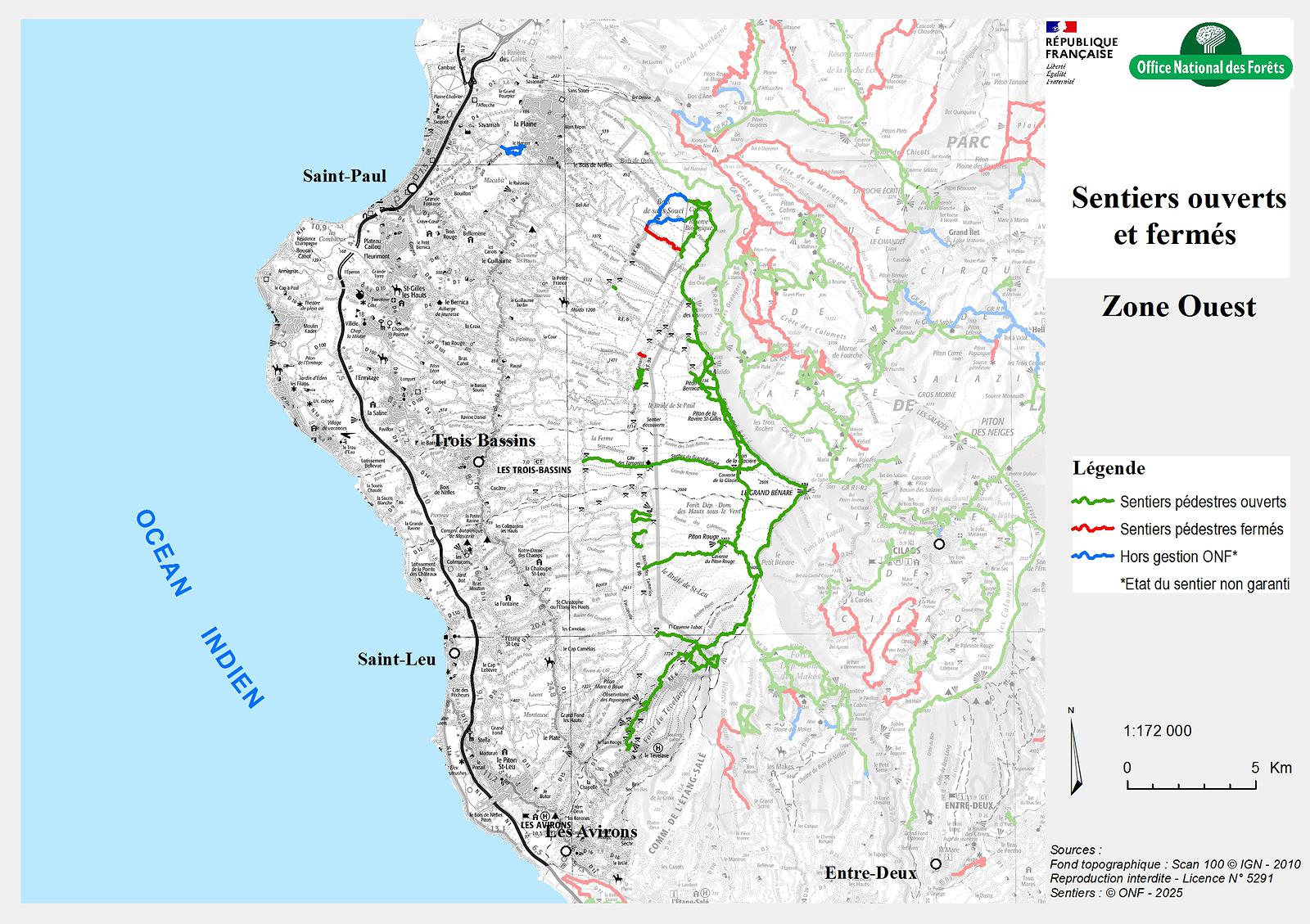 sentiers randonnée ouverts fermés la réunion