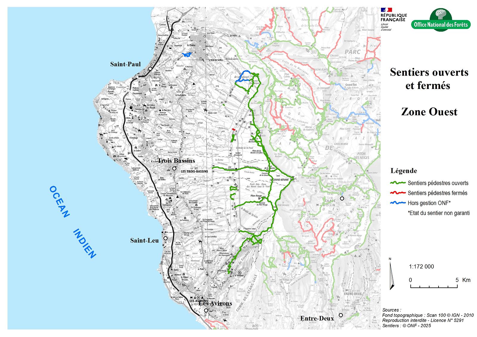 sentiers randonnée ouverts fermés la réunion