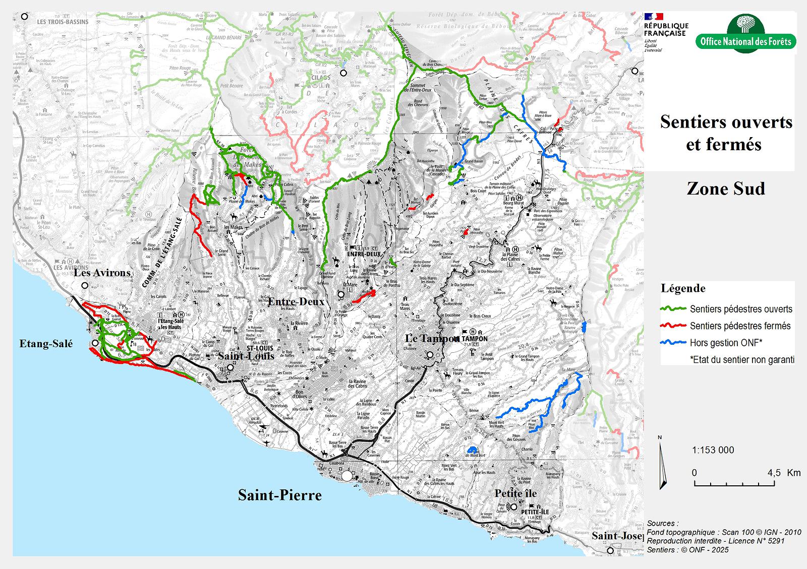 sentiers randonnée ouverts fermés la réunion
