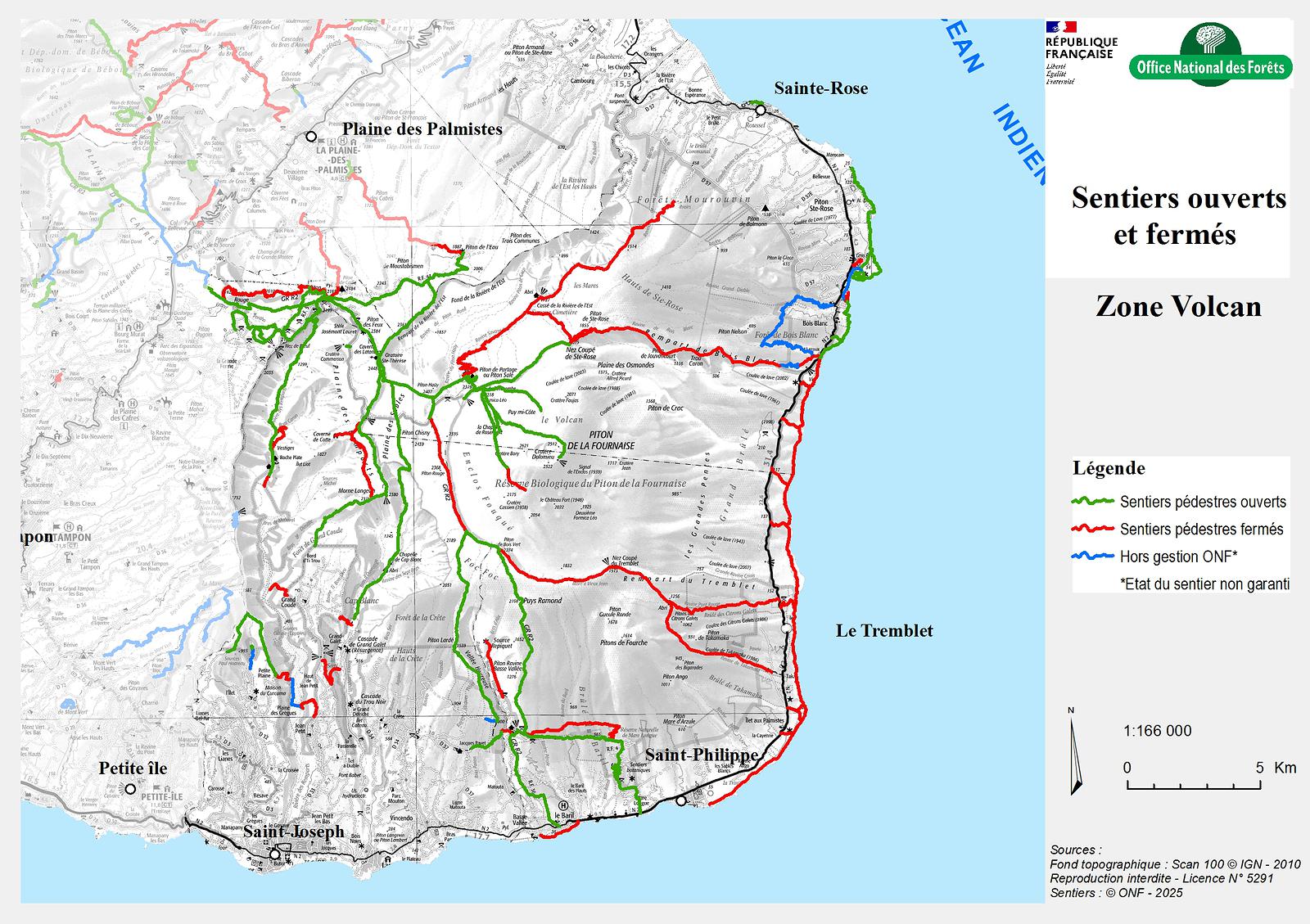 sentiers randonnée ouverts fermés la réunion