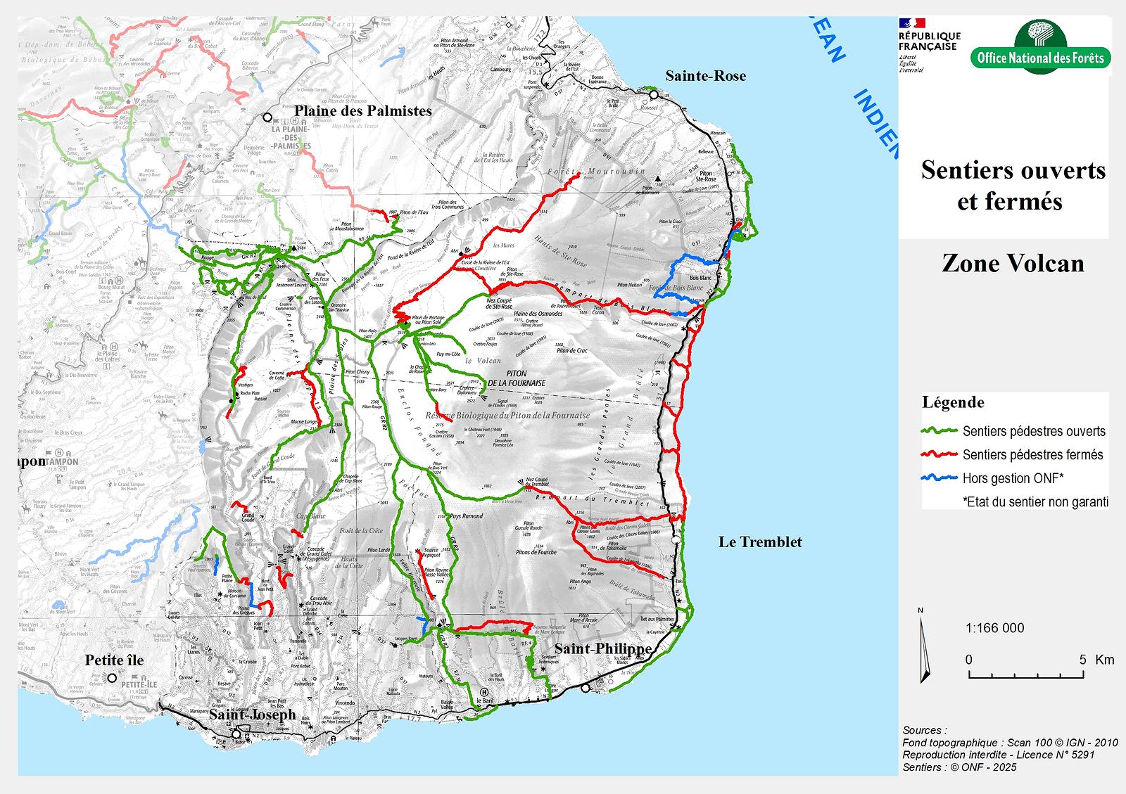 sentiers randonnée ouverts fermés la réunion