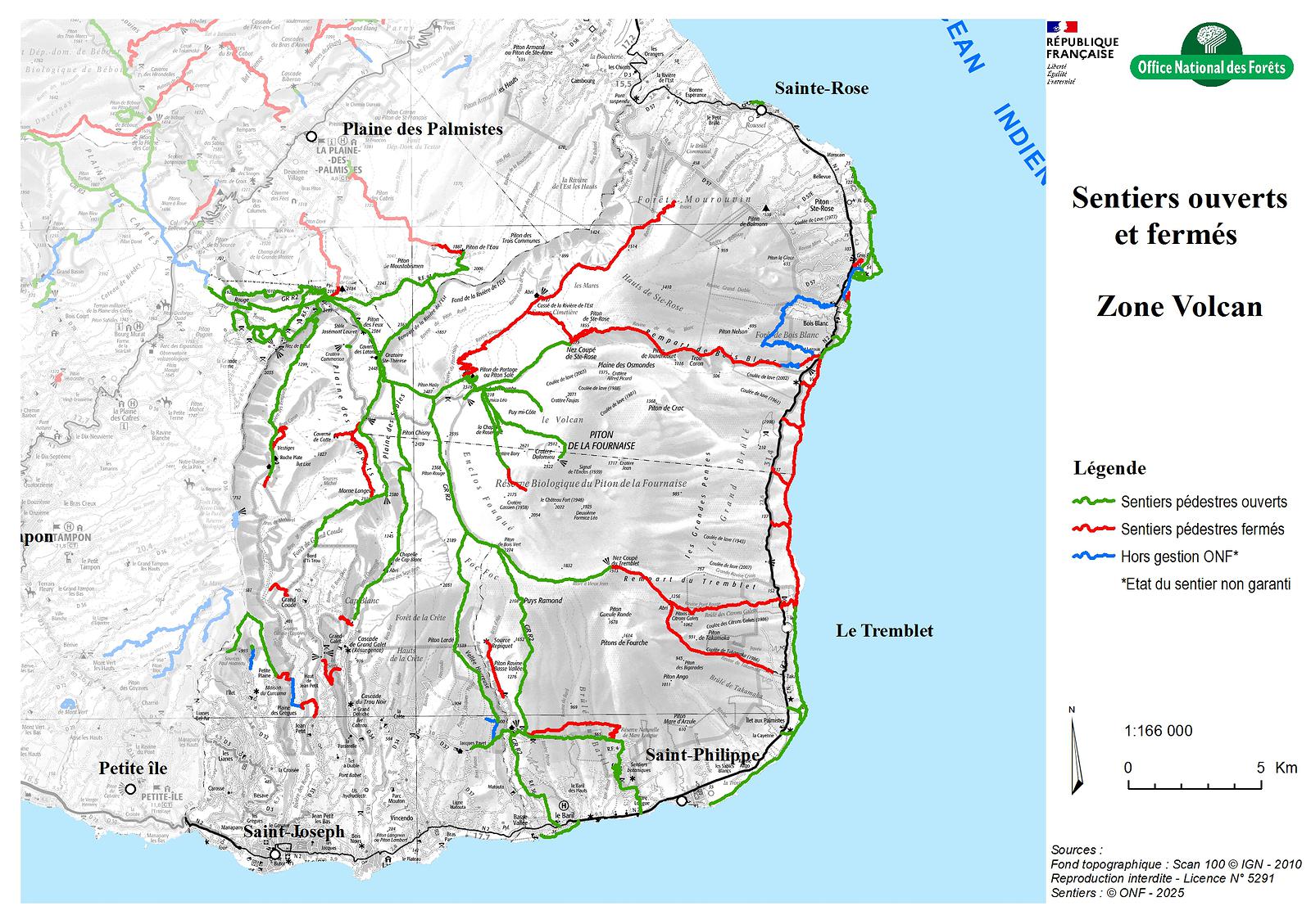 sentiers randonnée ouverts fermés la réunion